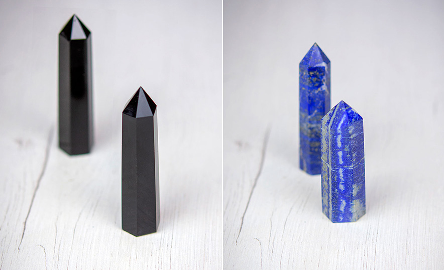 Descubre el poder las puntas de cuarzo y otros cristales generadores - Obsidiana y Lapislazuli